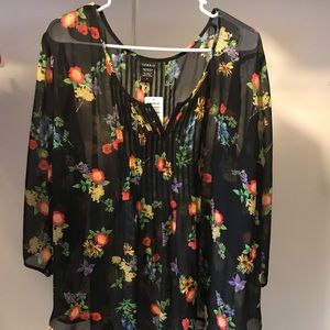Torrid sheer black floral blouse